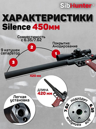 Модератор Silence 450 мм универсальный 6.35/7.62 кал. для ЭДган Леший 2.0
