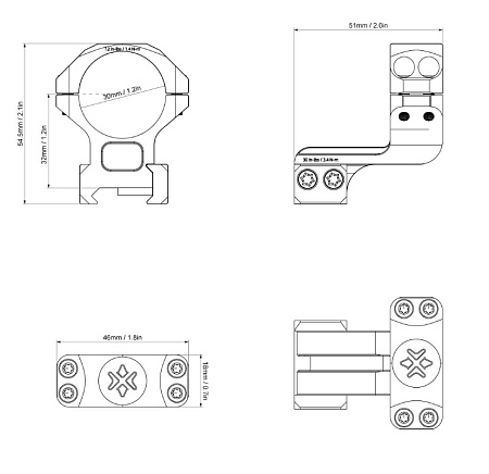 Кольца Vector Optics X-ACCU 30 мм с выносом