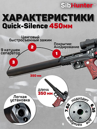 Модератор Silence 350 мм универсальный 6.35/7.62 кал. для ЭДган Леший 2.0
