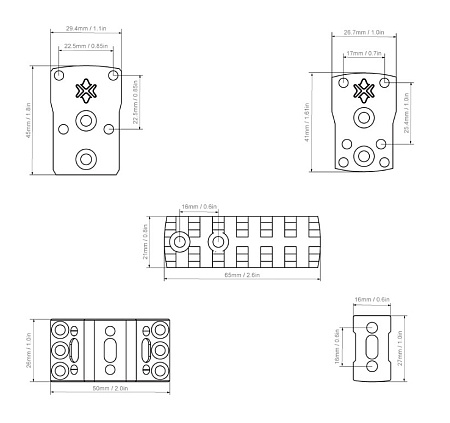 Комплект адаптеров Vector Optics X-ACCU для установки коллиматорных прицелов на кронштейны с кольцами 34 мм