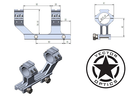 Кронштейн с выносом Vector Optics 25.4 мм High (Weaver 20 мм)